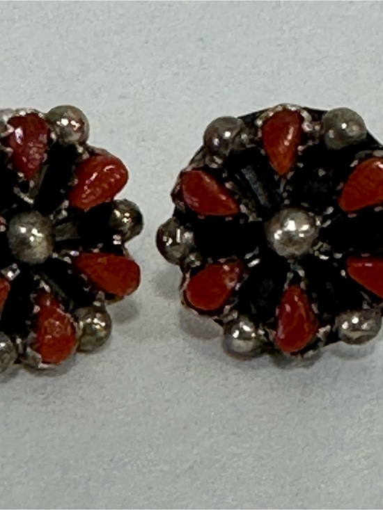 Jewelry - Sterling Silver Red Coral Cluster Stud Earrings